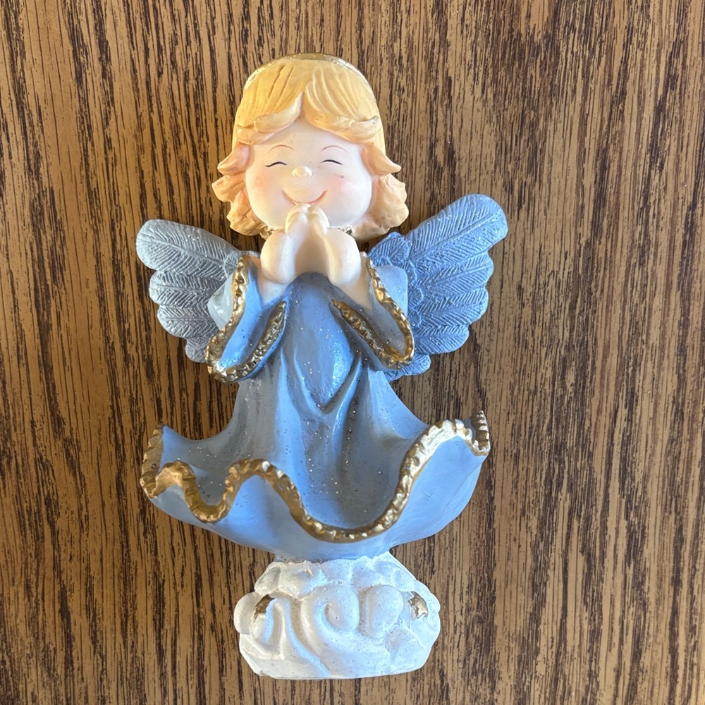 Charming Angel Figurine with Blue and Gold Accents
